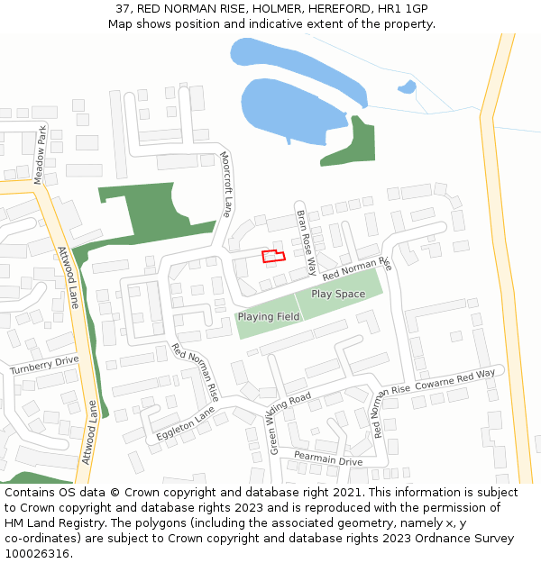 37, RED NORMAN RISE, HOLMER, HEREFORD, HR1 1GP: Location map and indicative extent of plot