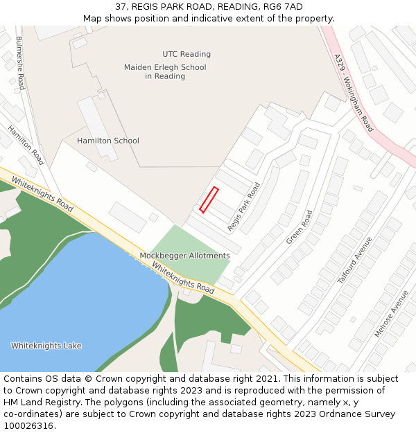37, REGIS PARK ROAD, READING, RG6 7AD: Location map and indicative extent of plot