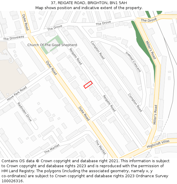 37, REIGATE ROAD, BRIGHTON, BN1 5AH: Location map and indicative extent of plot
