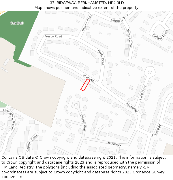 37, RIDGEWAY, BERKHAMSTED, HP4 3LD: Location map and indicative extent of plot