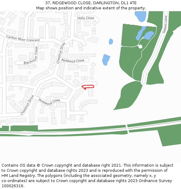37, RIDGEWOOD CLOSE, DARLINGTON, DL1 4TE: Location map and indicative extent of plot