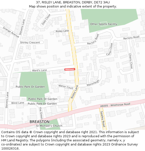 37, RISLEY LANE, BREASTON, DERBY, DE72 3AU: Location map and indicative extent of plot