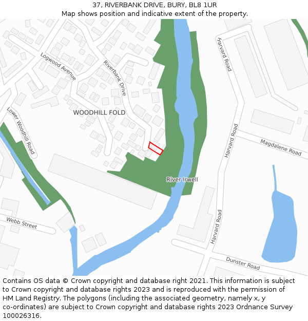37, RIVERBANK DRIVE, BURY, BL8 1UR: Location map and indicative extent of plot