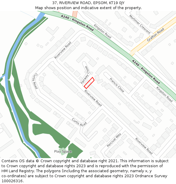 37, RIVERVIEW ROAD, EPSOM, KT19 0JY: Location map and indicative extent of plot