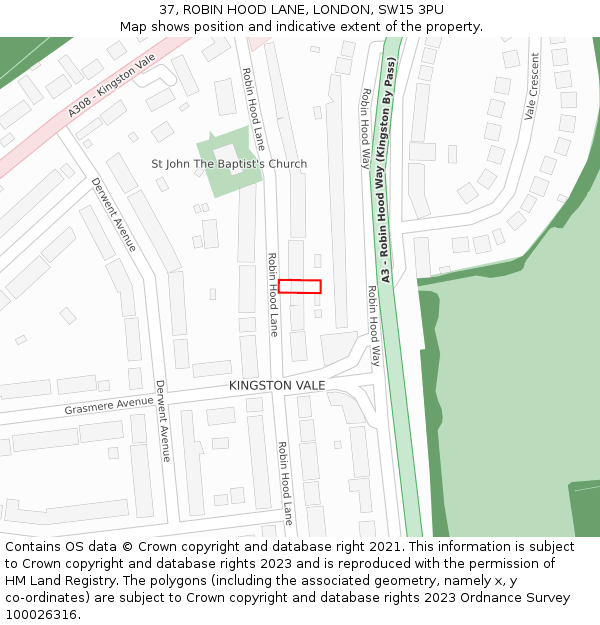 37, ROBIN HOOD LANE, LONDON, SW15 3PU: Location map and indicative extent of plot