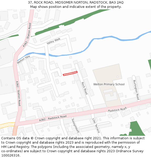 37, ROCK ROAD, MIDSOMER NORTON, RADSTOCK, BA3 2AQ: Location map and indicative extent of plot