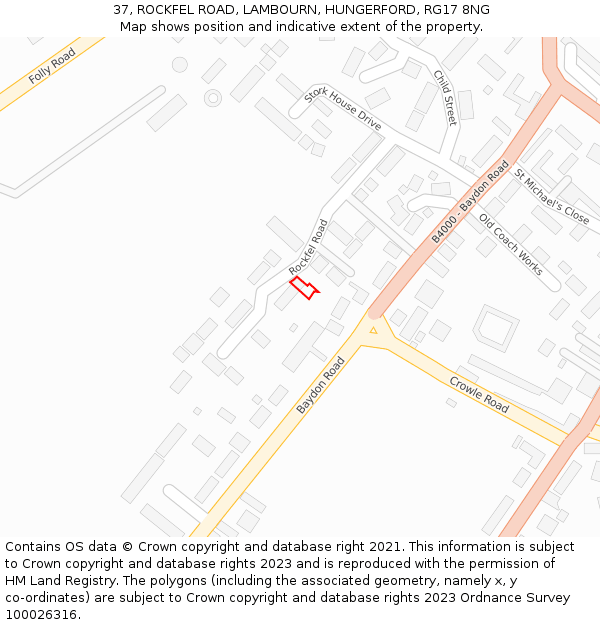 37, ROCKFEL ROAD, LAMBOURN, HUNGERFORD, RG17 8NG: Location map and indicative extent of plot