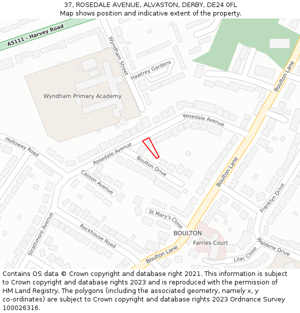 37, ROSEDALE AVENUE, ALVASTON, DERBY, DE24 0FL: Location map and indicative extent of plot