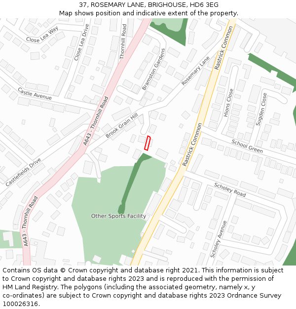 37, ROSEMARY LANE, BRIGHOUSE, HD6 3EG: Location map and indicative extent of plot