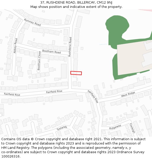 37, RUSHDENE ROAD, BILLERICAY, CM12 9NJ: Location map and indicative extent of plot