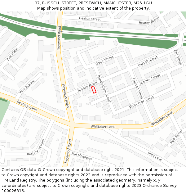 37, RUSSELL STREET, PRESTWICH, MANCHESTER, M25 1GU: Location map and indicative extent of plot