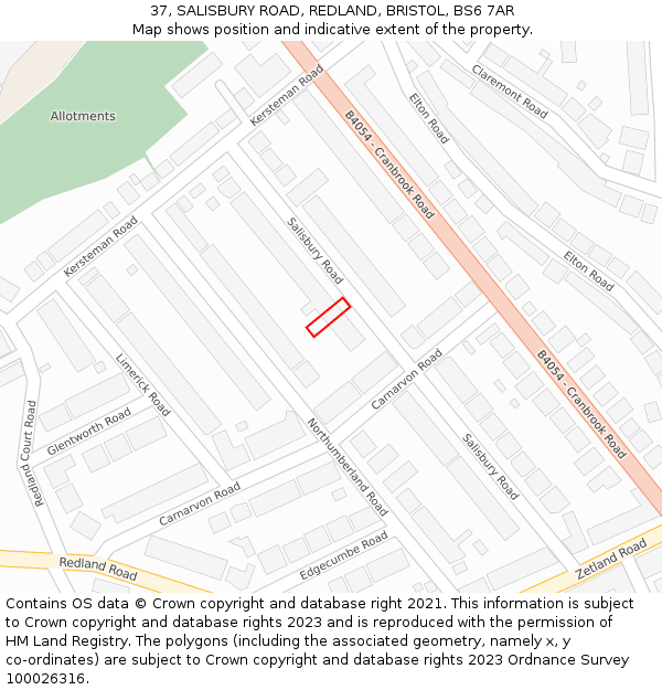37, SALISBURY ROAD, REDLAND, BRISTOL, BS6 7AR: Location map and indicative extent of plot
