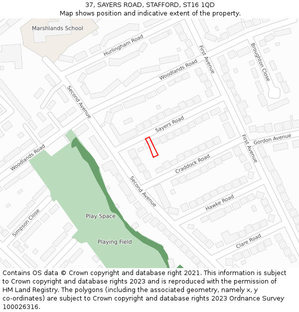 37, SAYERS ROAD, STAFFORD, ST16 1QD: Location map and indicative extent of plot