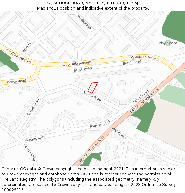 37, SCHOOL ROAD, MADELEY, TELFORD, TF7 5JF: Location map and indicative extent of plot