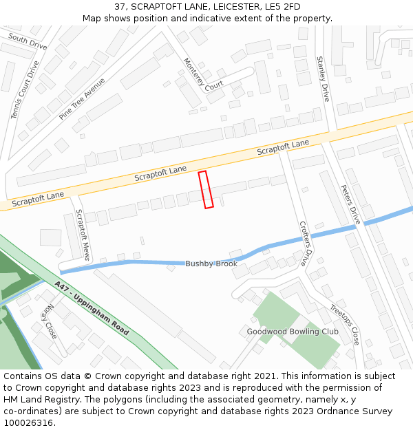 37, SCRAPTOFT LANE, LEICESTER, LE5 2FD: Location map and indicative extent of plot
