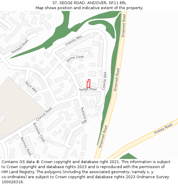 37, SEDGE ROAD, ANDOVER, SP11 6RL: Location map and indicative extent of plot