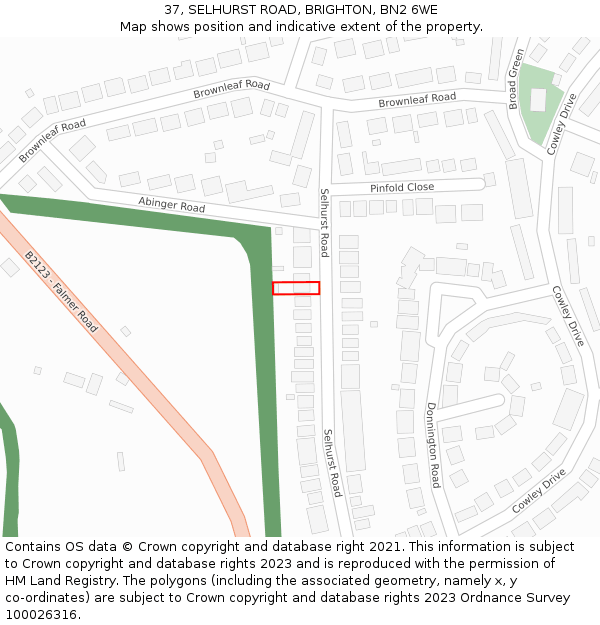 37, SELHURST ROAD, BRIGHTON, BN2 6WE: Location map and indicative extent of plot