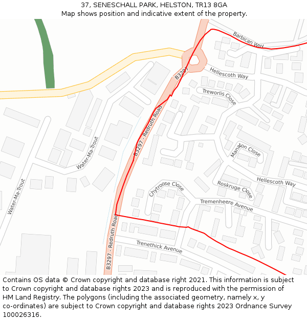 37, SENESCHALL PARK, HELSTON, TR13 8GA: Location map and indicative extent of plot