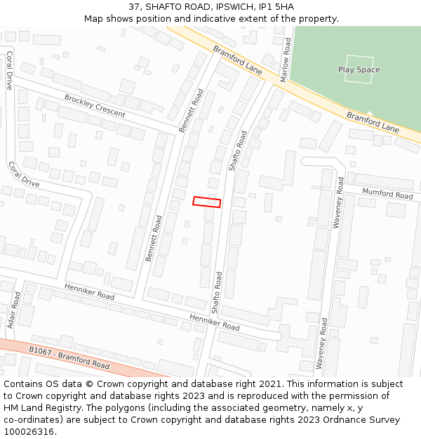 37, SHAFTO ROAD, IPSWICH, IP1 5HA: Location map and indicative extent of plot