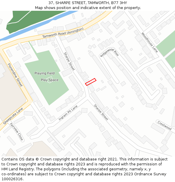 37, SHARPE STREET, TAMWORTH, B77 3HY: Location map and indicative extent of plot