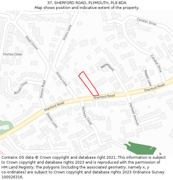 37, SHERFORD ROAD, PLYMOUTH, PL9 8DA: Location map and indicative extent of plot