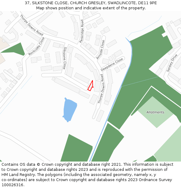 37, SILKSTONE CLOSE, CHURCH GRESLEY, SWADLINCOTE, DE11 9PE: Location map and indicative extent of plot