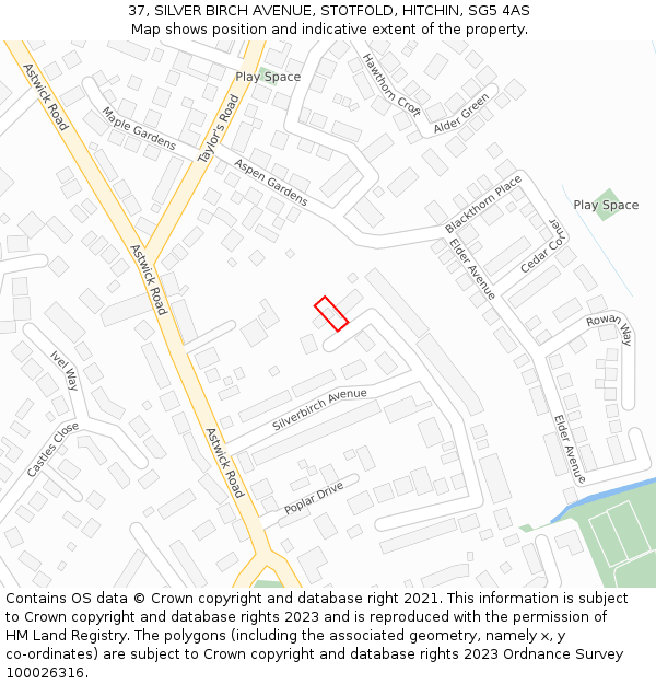 37, SILVER BIRCH AVENUE, STOTFOLD, HITCHIN, SG5 4AS: Location map and indicative extent of plot