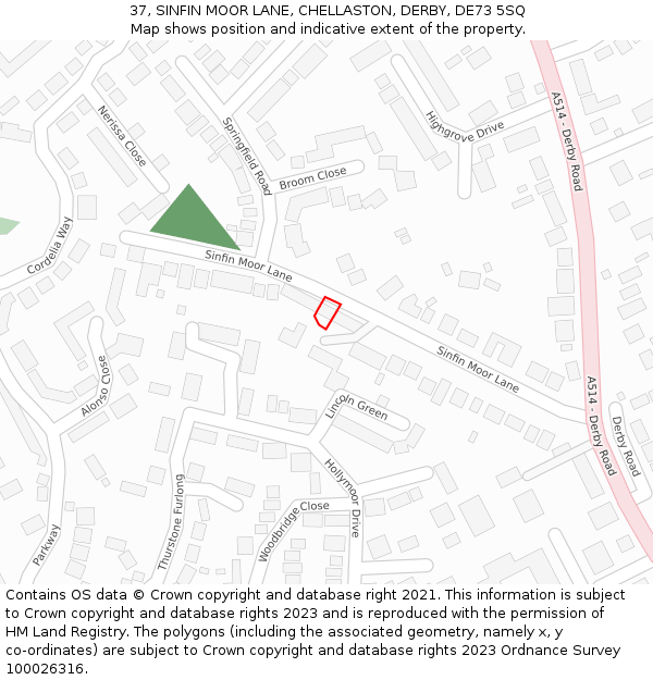 37, SINFIN MOOR LANE, CHELLASTON, DERBY, DE73 5SQ: Location map and indicative extent of plot