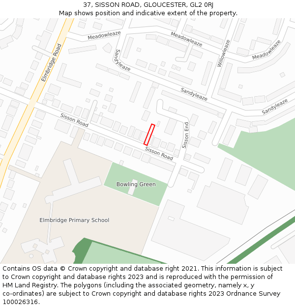 37, SISSON ROAD, GLOUCESTER, GL2 0RJ: Location map and indicative extent of plot