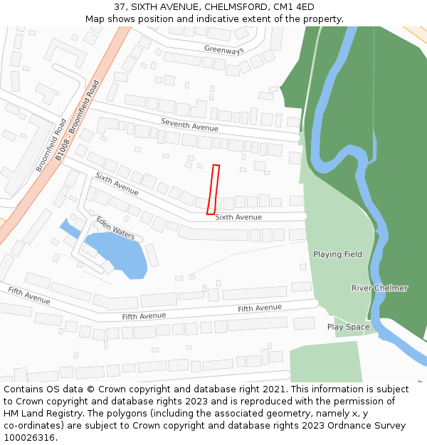 37, SIXTH AVENUE, CHELMSFORD, CM1 4ED: Location map and indicative extent of plot