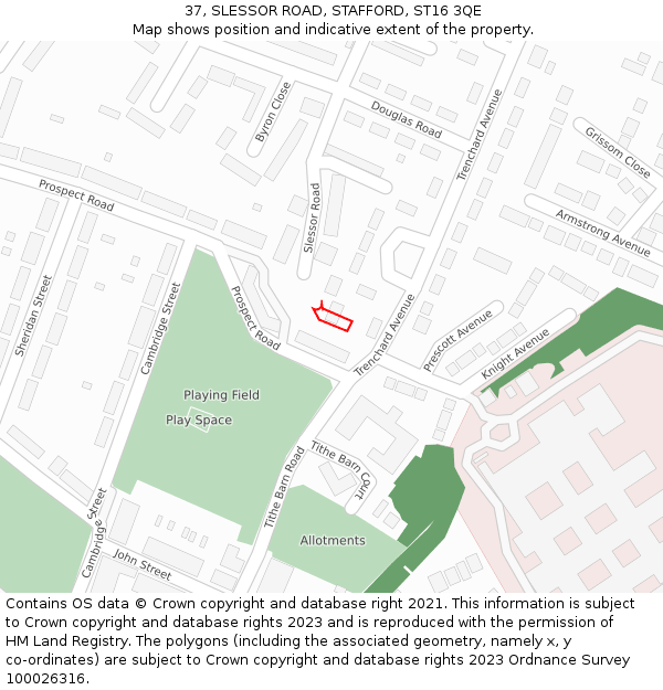 37, SLESSOR ROAD, STAFFORD, ST16 3QE: Location map and indicative extent of plot