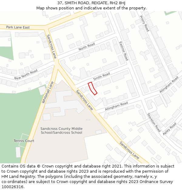 37, SMITH ROAD, REIGATE, RH2 8HJ: Location map and indicative extent of plot