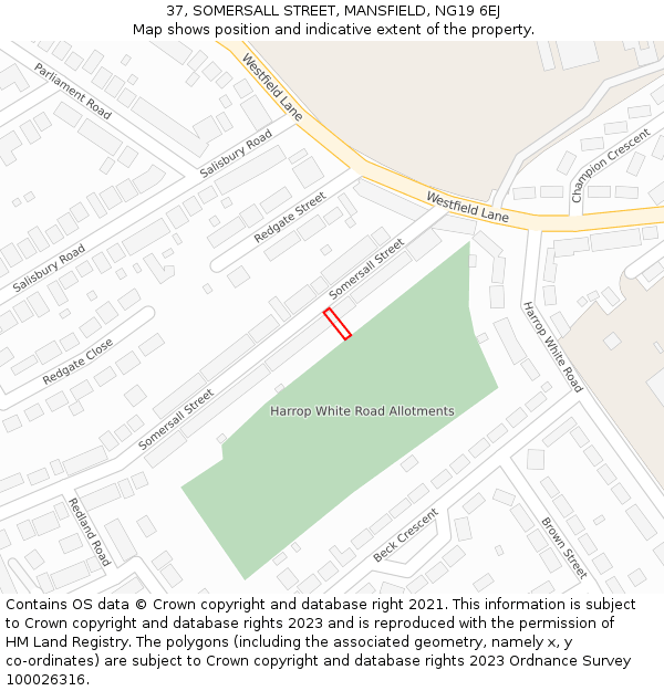 37, SOMERSALL STREET, MANSFIELD, NG19 6EJ: Location map and indicative extent of plot