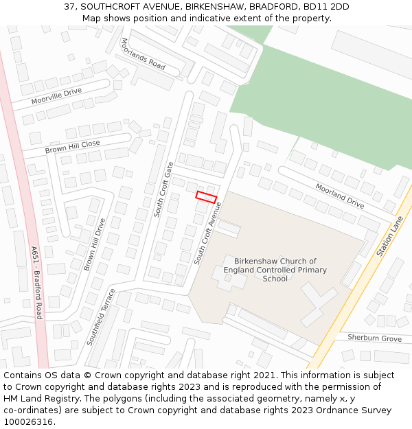 37, SOUTHCROFT AVENUE, BIRKENSHAW, BRADFORD, BD11 2DD: Location map and indicative extent of plot