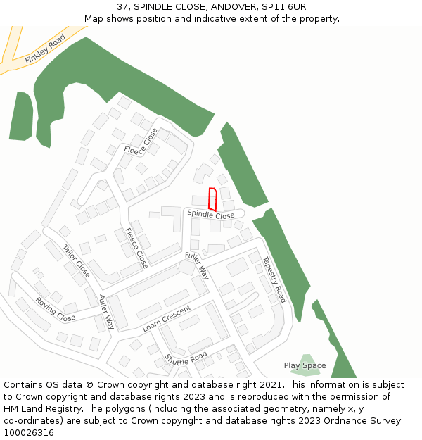 37, SPINDLE CLOSE, ANDOVER, SP11 6UR: Location map and indicative extent of plot