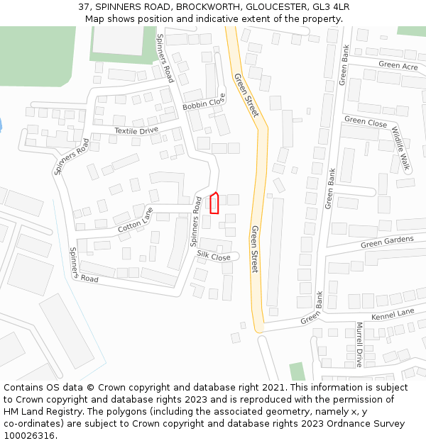 37, SPINNERS ROAD, BROCKWORTH, GLOUCESTER, GL3 4LR: Location map and indicative extent of plot