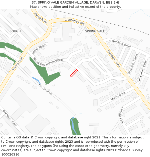 37, SPRING VALE GARDEN VILLAGE, DARWEN, BB3 2HJ: Location map and indicative extent of plot