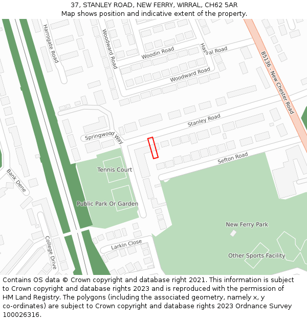 37, STANLEY ROAD, NEW FERRY, WIRRAL, CH62 5AR: Location map and indicative extent of plot