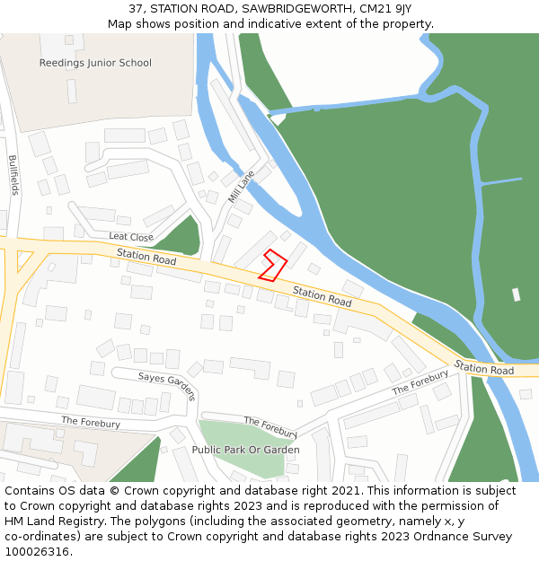 37, STATION ROAD, SAWBRIDGEWORTH, CM21 9JY: Location map and indicative extent of plot