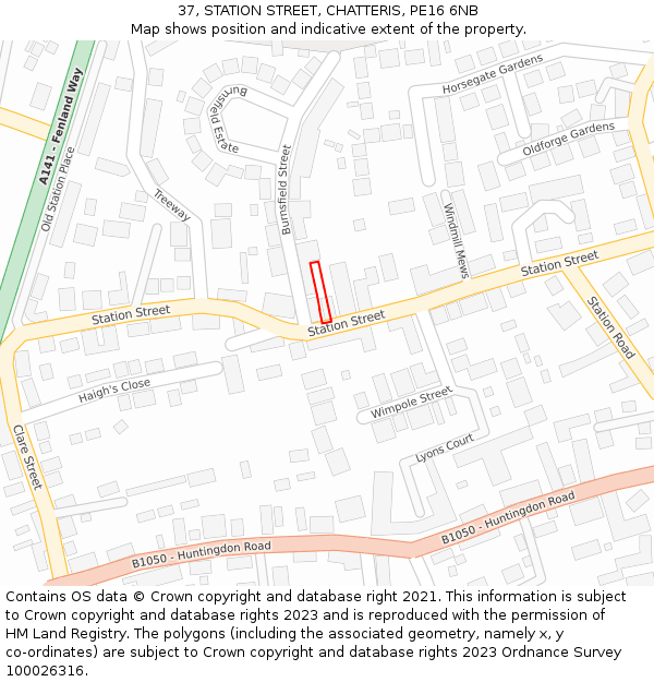 37, STATION STREET, CHATTERIS, PE16 6NB: Location map and indicative extent of plot