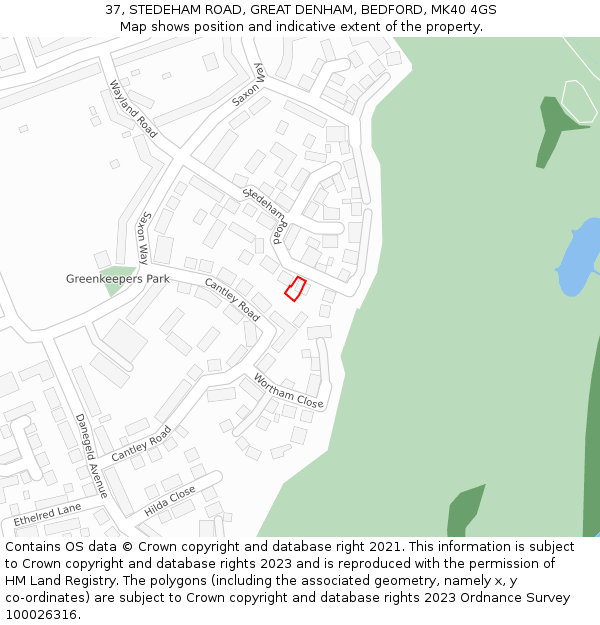 37, STEDEHAM ROAD, GREAT DENHAM, BEDFORD, MK40 4GS: Location map and indicative extent of plot