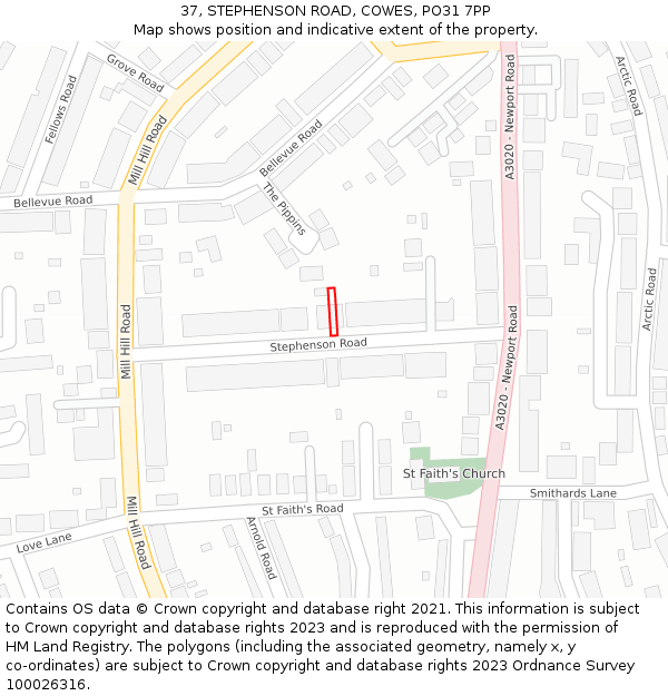 37, STEPHENSON ROAD, COWES, PO31 7PP: Location map and indicative extent of plot