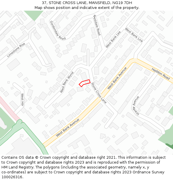 37, STONE CROSS LANE, MANSFIELD, NG19 7DH: Location map and indicative extent of plot
