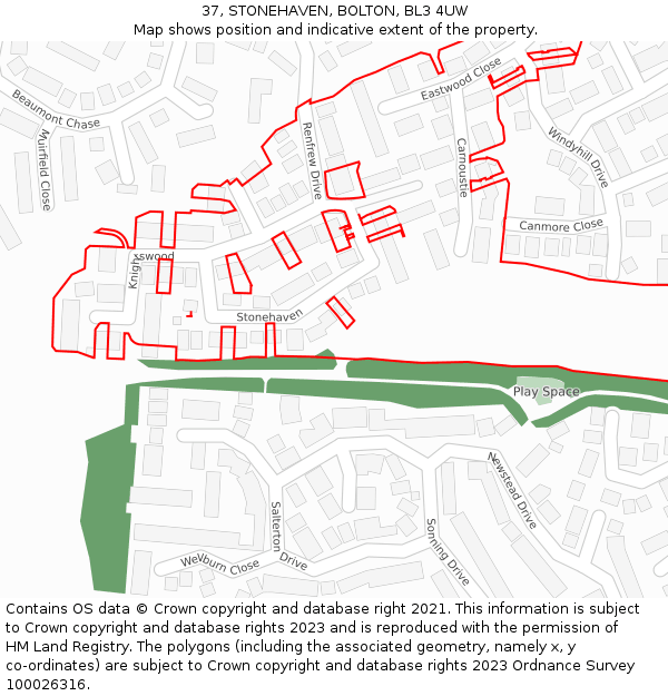 37, STONEHAVEN, BOLTON, BL3 4UW: Location map and indicative extent of plot