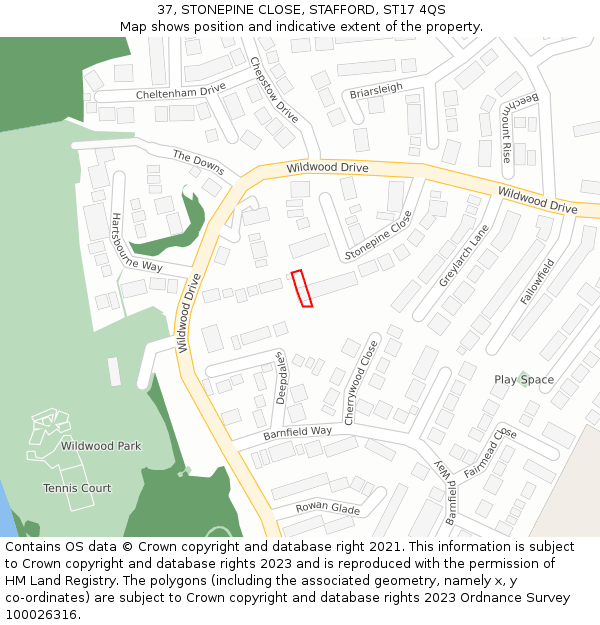 37, STONEPINE CLOSE, STAFFORD, ST17 4QS: Location map and indicative extent of plot