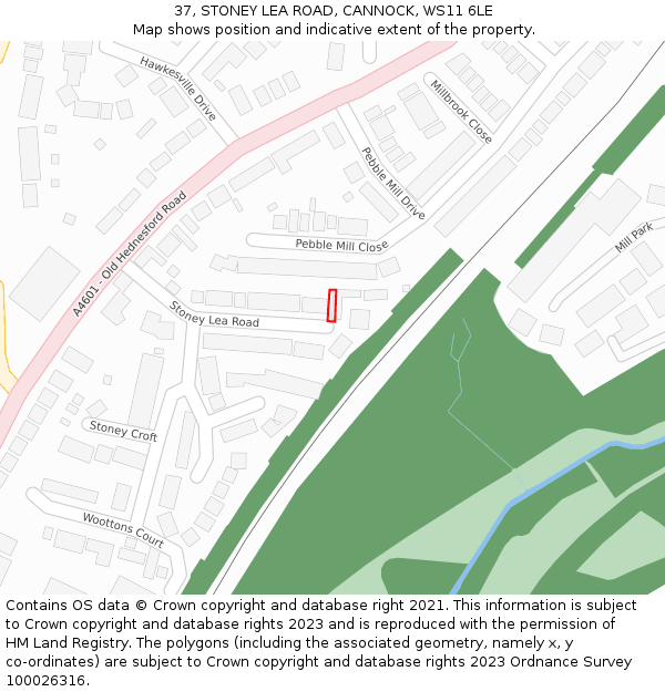 37, STONEY LEA ROAD, CANNOCK, WS11 6LE: Location map and indicative extent of plot