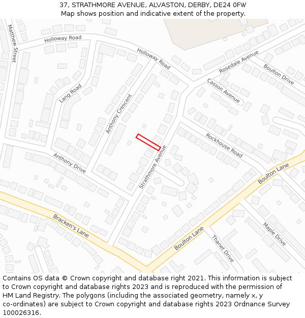 37, STRATHMORE AVENUE, ALVASTON, DERBY, DE24 0FW: Location map and indicative extent of plot