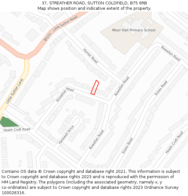 37, STREATHER ROAD, SUTTON COLDFIELD, B75 6RB: Location map and indicative extent of plot