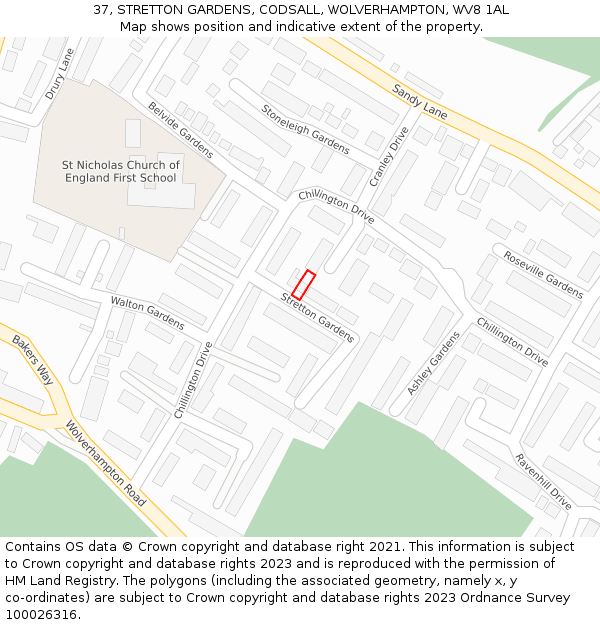 37, STRETTON GARDENS, CODSALL, WOLVERHAMPTON, WV8 1AL: Location map and indicative extent of plot