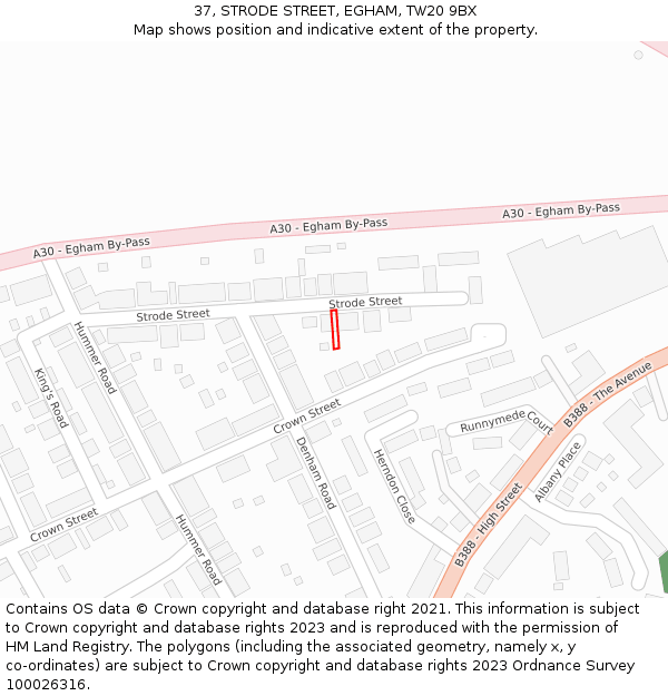 37, STRODE STREET, EGHAM, TW20 9BX: Location map and indicative extent of plot